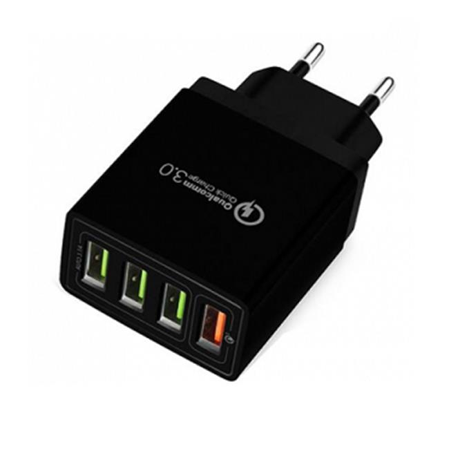 CARREGADOR USB 100-240V QC3.0 4XUSB 3.1AMP. PRETO